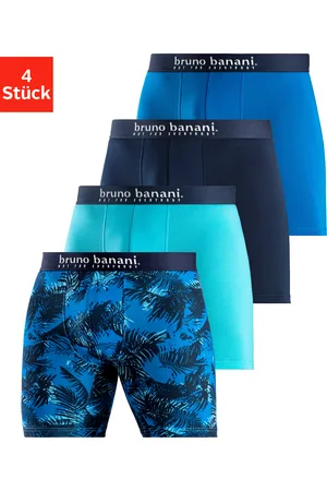 Bruno Banani Langer Boxer, (Packung, 4 St., 4er-Pack), mit Palmendruck und unifarben aus Baumwollmischung