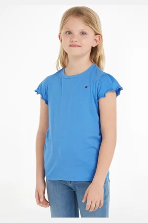 Tommy Hilfiger T-Shirt »ESSENTIAL RUFFLE SLEEVE TOP S/S«, mit Bogenkante, Logostickerei