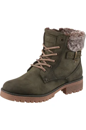 TOM TAILOR Winterboots, Blockabsatz, Schnürboots, Winterstiefelette, modische Zierschnalle
