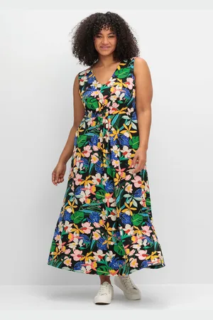 Sheego Jerseykleid »Jerseykleid mit Blumendruck und schwingendem Rockteil«, mit Blumendruck und schwingendem Rockteil