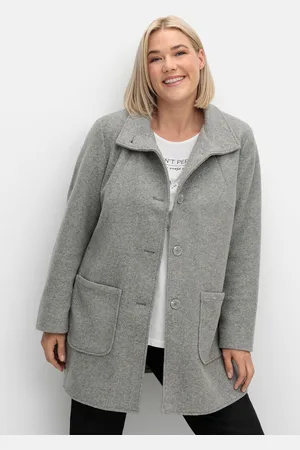 Sheego Langjacke »Jacke in Woll-Optik, mit abgerundeten Seitenschlitzen«, ohne Kapuze, in Woll-Optik, mit abgerundeten Seitenschlitzen