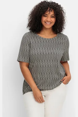 Sheego Rundhalsshirt »Shirt mit Minimal-Druck und Gummizugbund«, mit Minimal-Druck und Gummizugbund