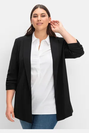 Sheego Longblazer »Blazer mit Schalkragen und gerafftem 3/4-Arm«, mit Schalkragen und gerafftem 3/4-Arm