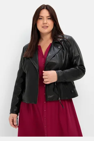 Sheego Lederjacke »Bikerjacke aus Lammnappa, im Biker-Stil«, ohne Kapuze, aus Lammnappa, im Biker-Stil