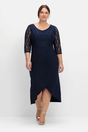 Sheego Abendkleid »Abendkleid in Wickeloptik, mit Spitze und 3/4 Arm«, in Wickeloptik, mit Spitze und 3/4 Arm