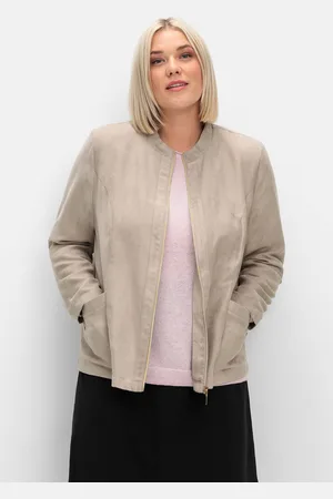 Sheego Lederimitatjacke »Kurzjacke in Velourslederoptik, mit Stehkragen«, ohne Kapuze, in Velourslederoptik, mit Stehkragen
