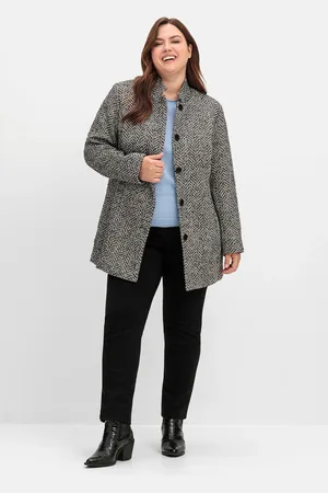 Sheego Langjacke »Bouclé-Jacke mit Stehkragen, im Fischgrätmuster«, ohne Kapuze, mit Stehkragen, im Fischgrätmuster