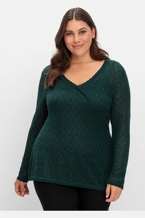 Sheego V-Ausschnitt-Pullover »Pullover aus Ajourstrick, in Wickeloptik«, aus Ajourstrick, in Wickeloptik