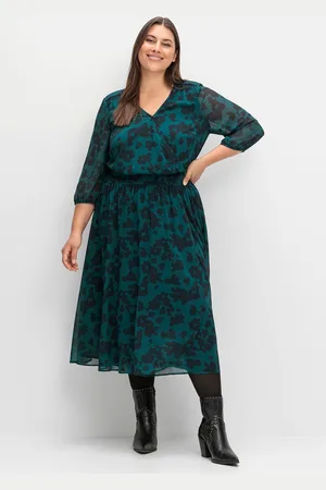Sheego Chiffonkleid »Chiffonkleid in Wickeloptik, mit Alloverprint«, in Wickeloptik, mit Alloverprint