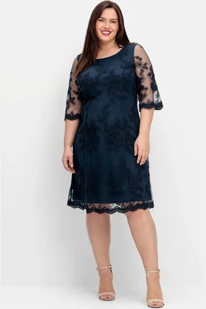 Sheego Abendkleid »Cocktailkleid aus Mesh, mit floraler Stickerei«, aus Mesh, mit floraler Stickerei