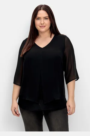 Sheego Chiffontunika »Chiffontunika in Layering-Optik, mit 3/4-Ärmeln«, in Layering-Optik, mit 3/4-Ärmeln