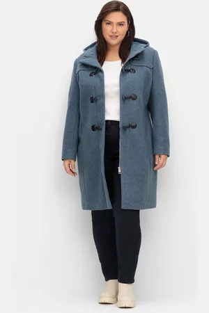 Sheego Dufflecoat »Dufflecoat mit Wollanteil und Kapuze«, mit Wollanteil und Kapuze