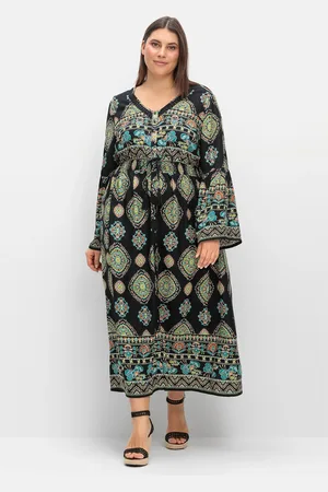 Sheego Maxikleid »Maxikleid im Boho-Stil, mit Trompetenärmeln«, im Boho-Stil, mit Trompetenärmeln