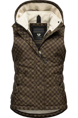 Ragwear Steppweste »Steppweste Hesty Print«, (1 tlg.), Weste mit abnehmbarer Kapuze und Hahnentritt Muster