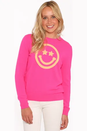 Zwillingsherz Kaschmirpullover »Roundneck "Smiley Face"«, in Neonpink mit orangen Smiley