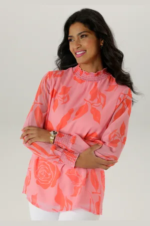 Aniston Chiffonbluse, mit Blüten- und Blätterdruck und Smok-Einsätzen - NEUE KOLLEKTION