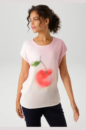 Aniston Shirtbluse, mit Kirsche im Aquarell-Dessin bedrucktes Vorderteil - NEUE KOLLEKTION