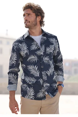 john devin Hawaiihemd »Regular Fit,«, Langarm, Freizeithemd mit Palmenprint aus reiner Baumwolle
