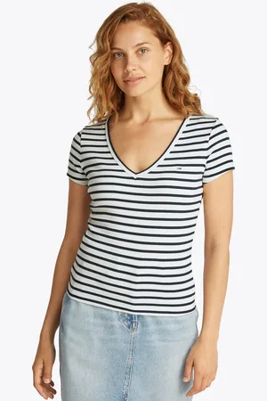 Tommy Hilfiger T-Shirt »TJW SLIM ESSENTIAL RIB V SS«, mit Logostickerei