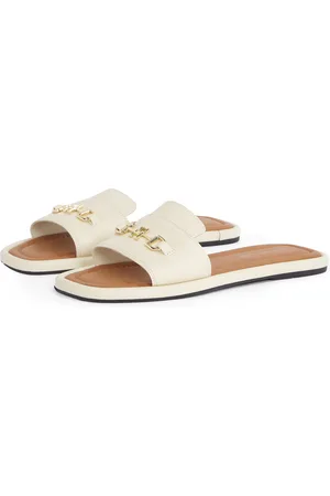 Tommy Hilfiger Pantolette »LEATHER HORSEBIT MULE«, Flats, Sommerschuh, Bequemschuh mit goldfarbener Zierspange