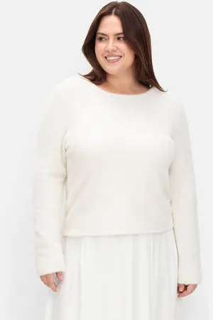 Sheego Rundhalspullover »Flauschiger Pullover mit tiefem V-Ausschnitt hinten«