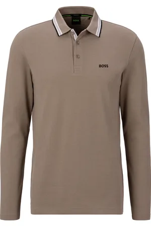 HUGO BOSS Langarm-Poloshirt »Plisy«, mit Streifen am Kragen