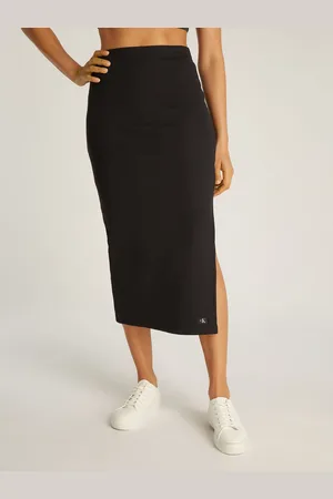 Calvin Klein Midirock »WOVEN LABEL RIB SKIRT«, mit Beinschlitz