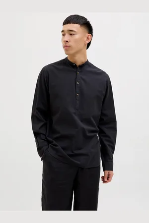 JACK & JONES Langarmhemd »JJESUMMER HALF PLACKET SHIRT LS SN«, mit Bandkragen