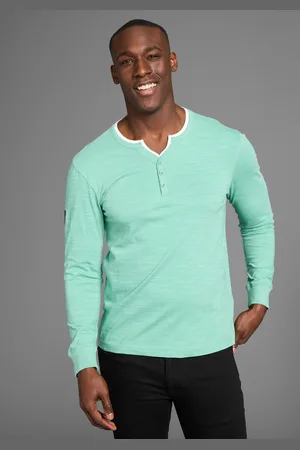 DELMAO Henleyshirt, Langarm, melierte Optik, Henleykragen, aus Baumwollmischung