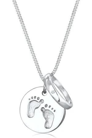 Elli Kette ohne Anhänger »Halskette Taufring Plättchen Fußabdruck Glas Kristalle 925 Sterling Silber«
