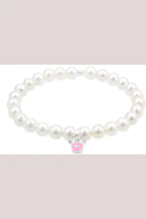 Elli Armkette »Armband Perlenarmband Krone Glas Kristalle Weiß 925 Sterling Silber«