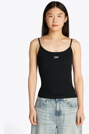 Tommy Hilfiger Spaghettitop »TJW SCRIPT STRAPPY TOP«, in Rippoptik, mit Logoschriftzug