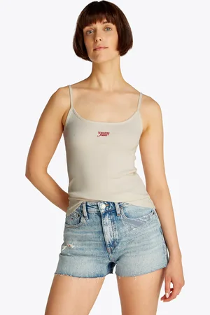 Tommy Hilfiger Spaghettitop »TJW SCRIPT STRAPPY TOP«, in Rippoptik, mit Logoschriftzug