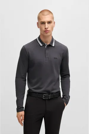 HUGO BOSS Langarm-Poloshirt »Plisy«, mit Streifen am Kragen