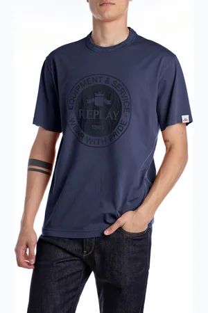 Replay T-Shirt, mit rundem Aufdruck vorn