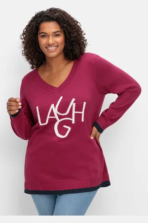 Sheego V-Ausschnitt-Pullover »Pullover mit Intarsien-Wording«, mit Intarsien-Wording