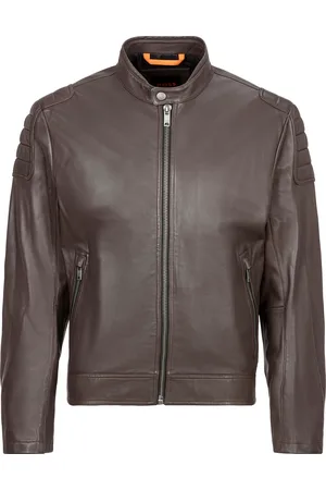 HUGO BOSS Lederjacke »Jomoto«, mit Ziersteppungen an den Ärmeln