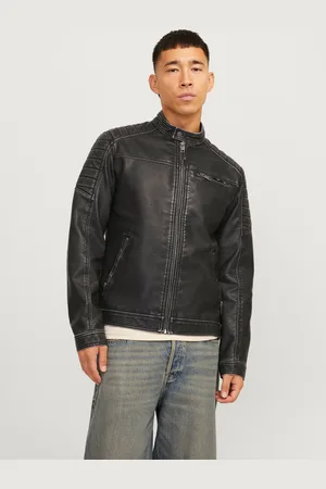 JACK & JONES Lederimitatjacke »JJEROCKY WASHED PU JACKET NOOS«, ohne Kapuze, mit Bandkragen