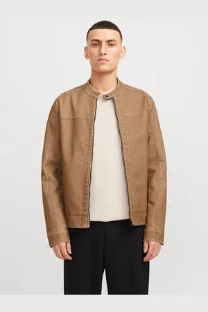 JACK & JONES Lederimitatjacke »JJEWARNER WASHED PU JACKET NOOS«, ohne Kapuze, mit Bandkragen