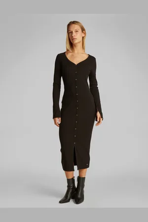 Calvin Klein Maxikleid »WOVEN LABEL LS RIB DRESS«, mit Logodruck