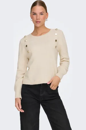ONLY Strickpullover »ONLJEANETT LIFE LS BUTTON O-NECK CS KNT«