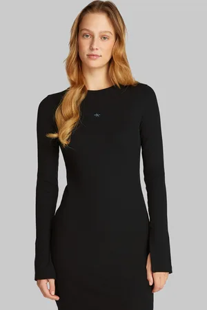 Calvin Klein Maxikleid »WOVEN LABEL RIB SHORT DRESS«, mit Logodruck