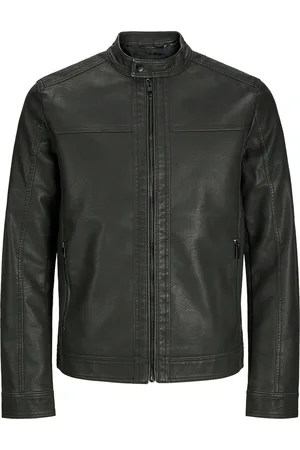 JACK & JONES Lederimitatjacke »JJEWARNER WASHED PU JACKET NOOS«, ohne Kapuze, mit Bandkragen