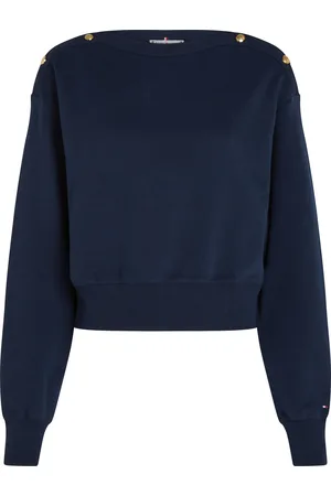 Tommy Hilfiger Sweatshirt »CRV GOLD BTN BOAT-NK SWTSHRT«, in Großen Größen, mit goldfarbenem Knopf, U-Boot Ausschnitt