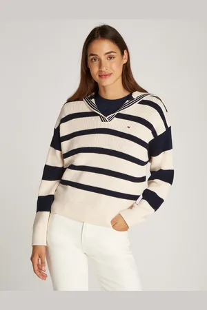 Tommy Hilfiger Polokragenpullover »CO CARDI STITCH OPEN POLO SWT LS«, mit Perlfangmuster, Polokragen, Logostickerei