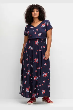 Sheego Maxikleid »Maxikleid mit Alloverdruck und gesmokter Taille«