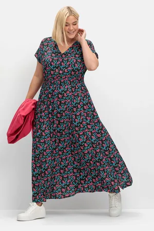 Sheego Maxikleid »Maxikleid mit Alloverdruck und gesmokter Taille«