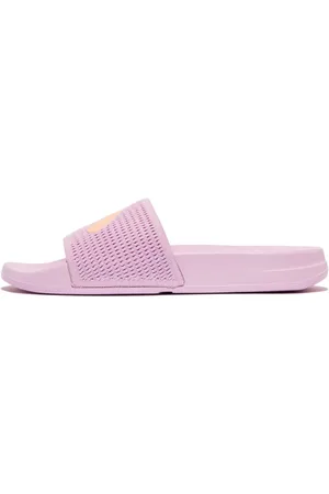 FitFlop Pantolette »IQUSHION ARROW KNIT SLIDES«, Keilabsatz, Sommerschuh, Schlappen mit Logo auf der Bandage