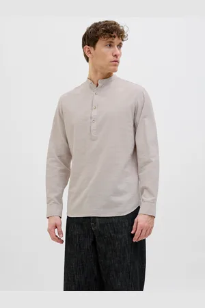 JACK & JONES Langarmhemd »JJESUMMER HALF PLACKET SHIRT LS SN«, mit Bandkragen