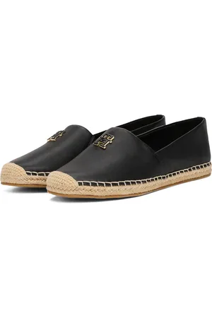 Tommy Hilfiger Espadrille »TH LOGO LEATHER ESPADRILLE«, Sommermode, Flats, Slipper, Schlupfschuh in schmaler Form